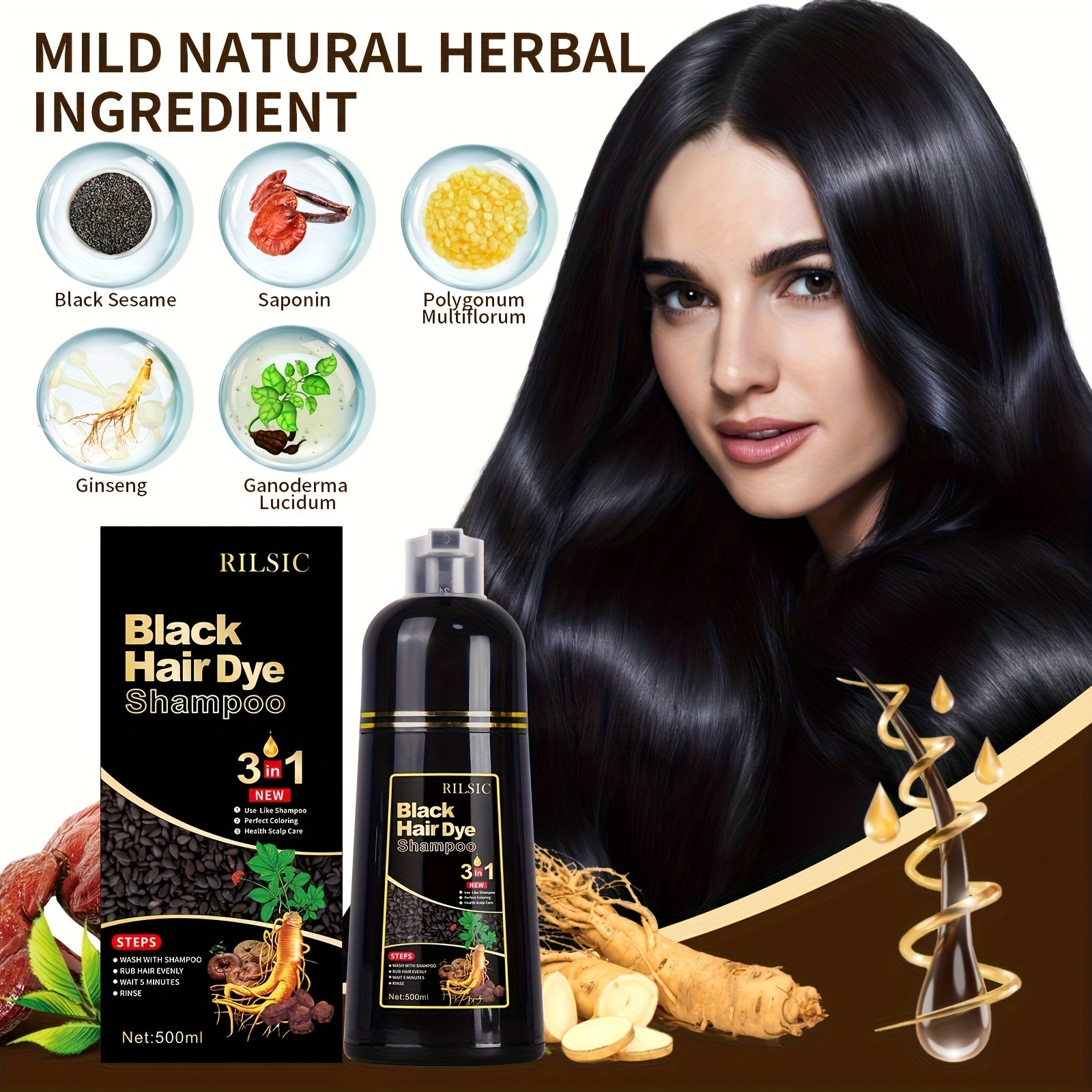 3 In 1 Hair Color Shampoo For Both Men And Women, Quick Hair Coloring, Complete Coverage For Grey Hair