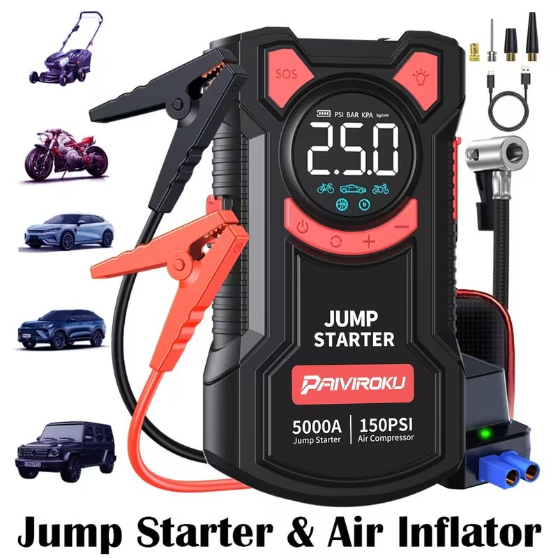 Jump Starter With Air Compressor, 5 In 1 Function Jump Box 5000A
