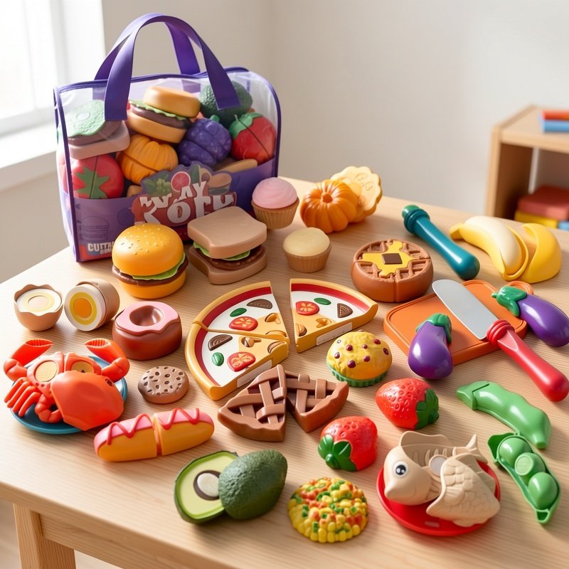 Advanced Simulation Kitchen Toy Set, 18 Pieces Large Cutting Fruit and Vegetable Set
